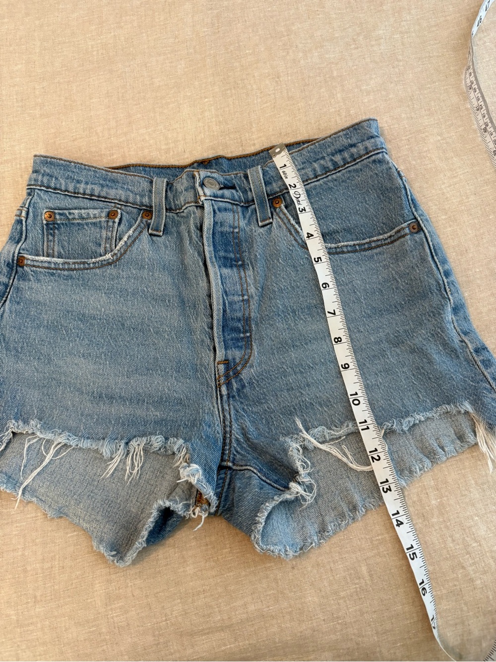 Levi's Light Blue Frayed Hem Denim Shorts